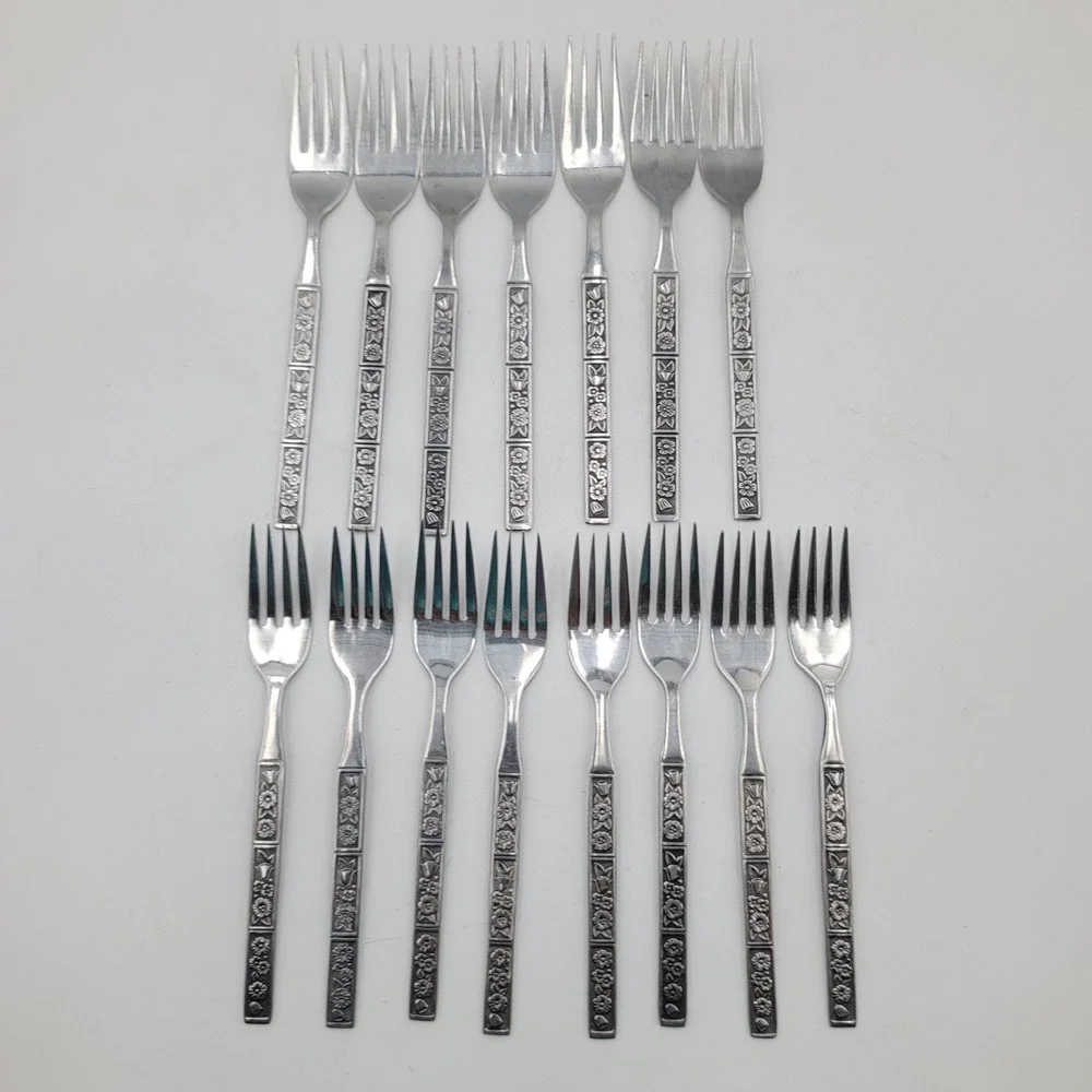 15pc Spring Fever Northland Oneida Stainless Steel Fork Set Floral Pattern